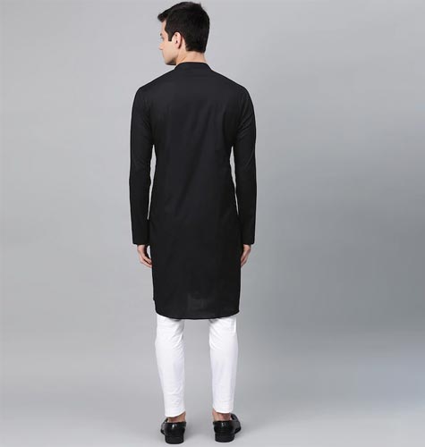 Men Black & White Embroidered Straight Kurta